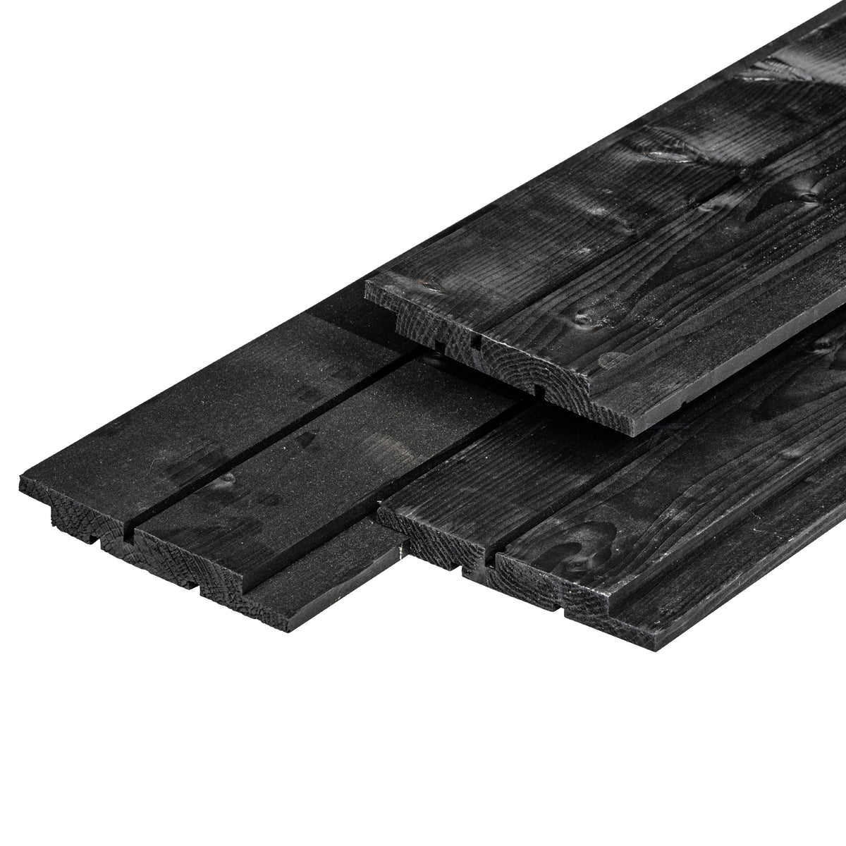 NE vuren channelsiding 1,8 x 14,5 x 300 cm, gedroogd, zwart gespoten, geschaafd, 1 zijde 1 groef, 1 zijde 2 groeven