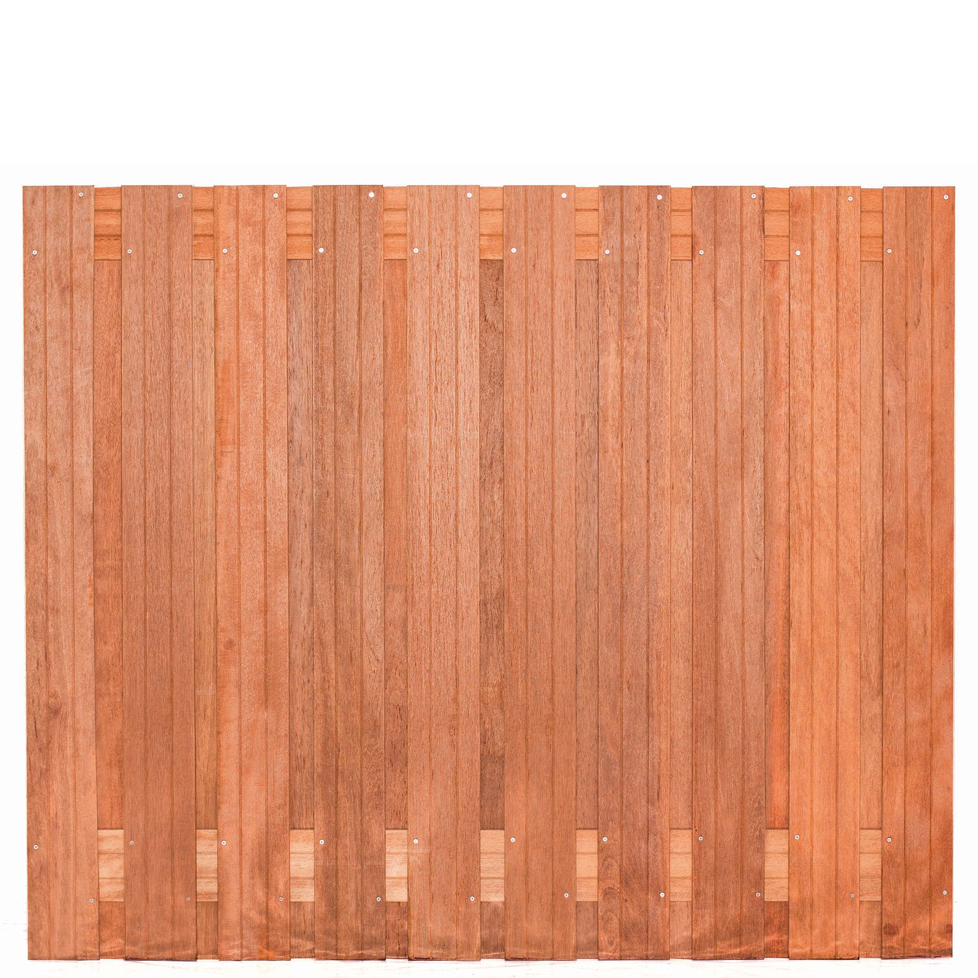 Tuinscherm Dronten, keruing hardhout, RVS-geschroefd, 21-planks (19+2) 180 x 150 cm
