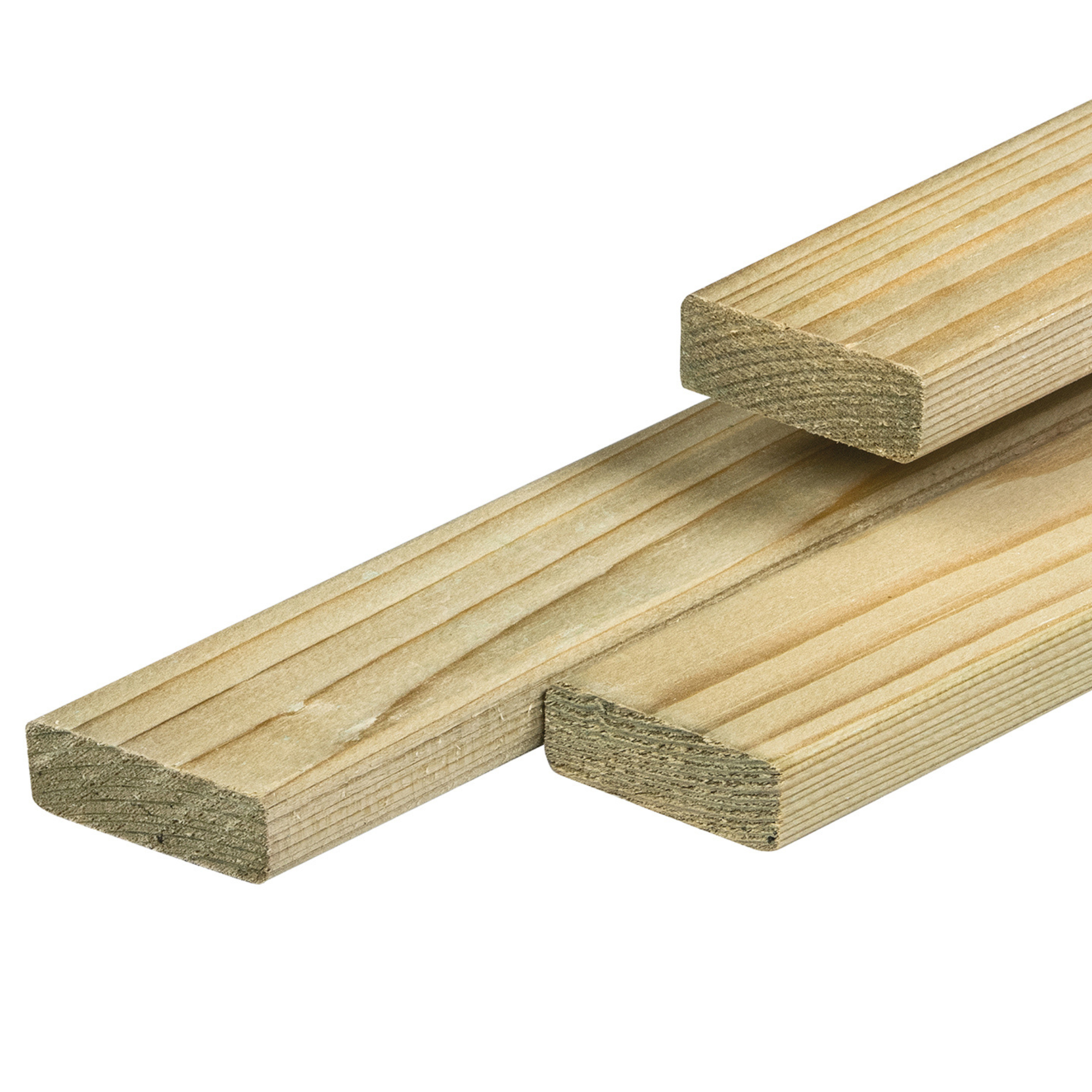 NE vuren lat 1,9 x 4,5 x 390 cm, gedroogd, groen geïmpregneerd, geschaafd, 4 ronde hoeken