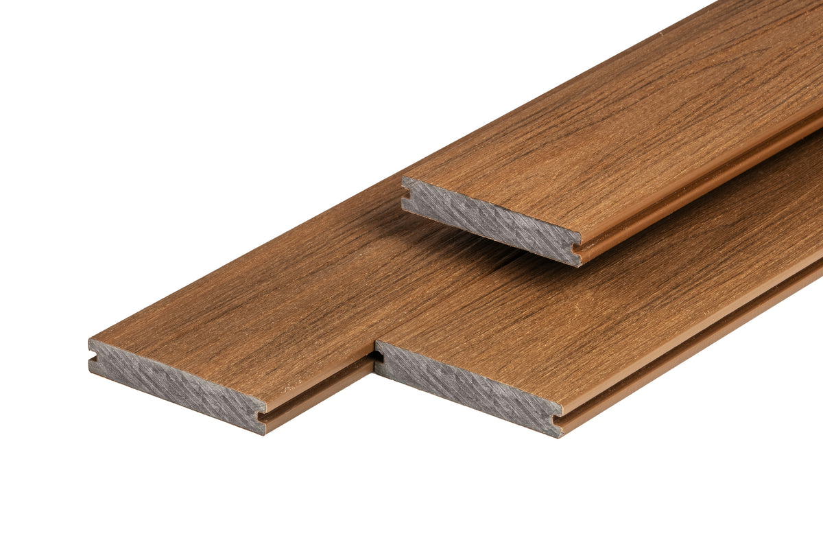 PuraShield composiet vlonderplank 2,3 x 13,8 x 400 cm, teak, massief, fijne houtnerf, clip systeem