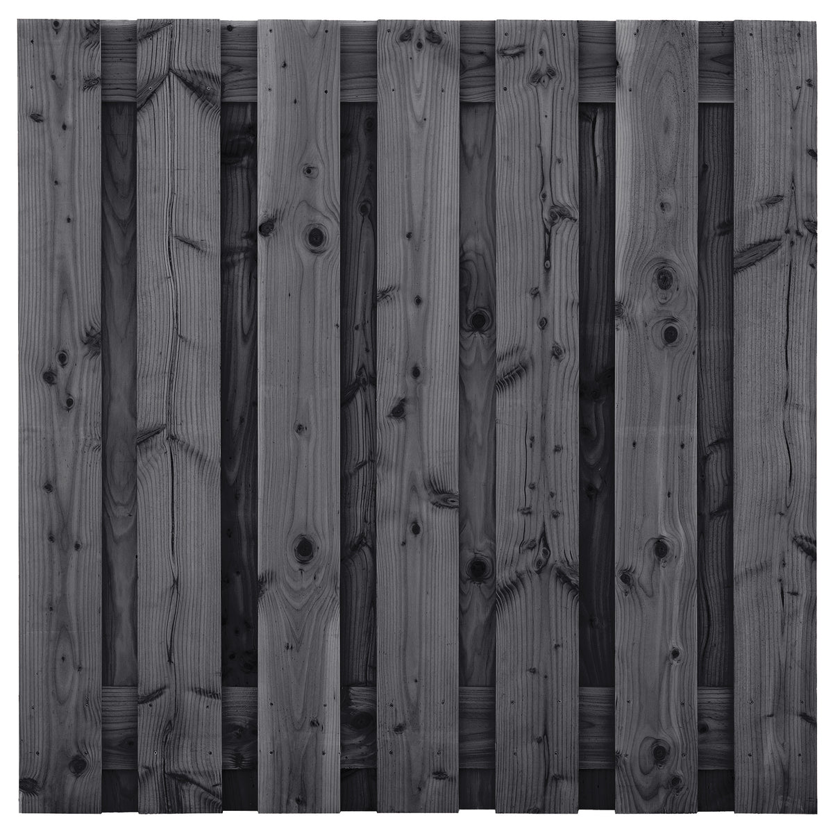 Tuinscherm Wolfsburg, zwart geïmpregneerd douglas, RVS-geschroefd, 15-planks (13+2) 180 x 180 cm