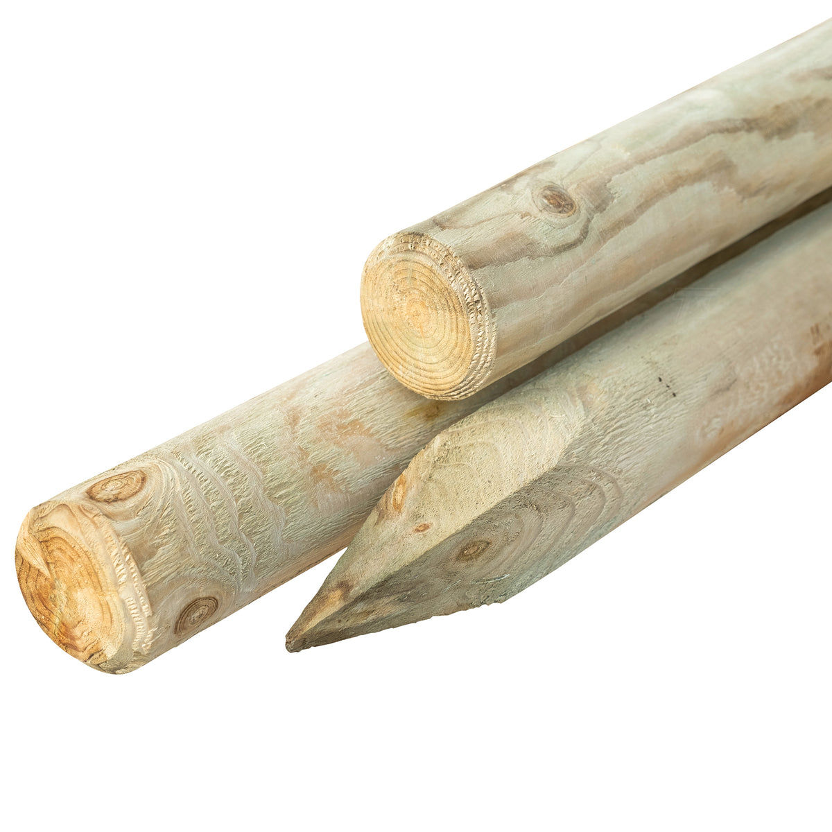 Grenen pallisade Ø 8,0 x 160 cm, groen geïmpregneerd, gepunt, rond gefreesd, gekruind