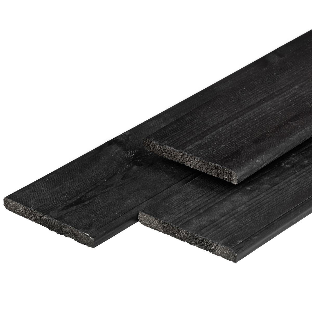 ME vuren plank 1,6 x 14,0 x 400 cm, gedroogd, zwart gespoten, geschaafd, 4 ronde hoeken