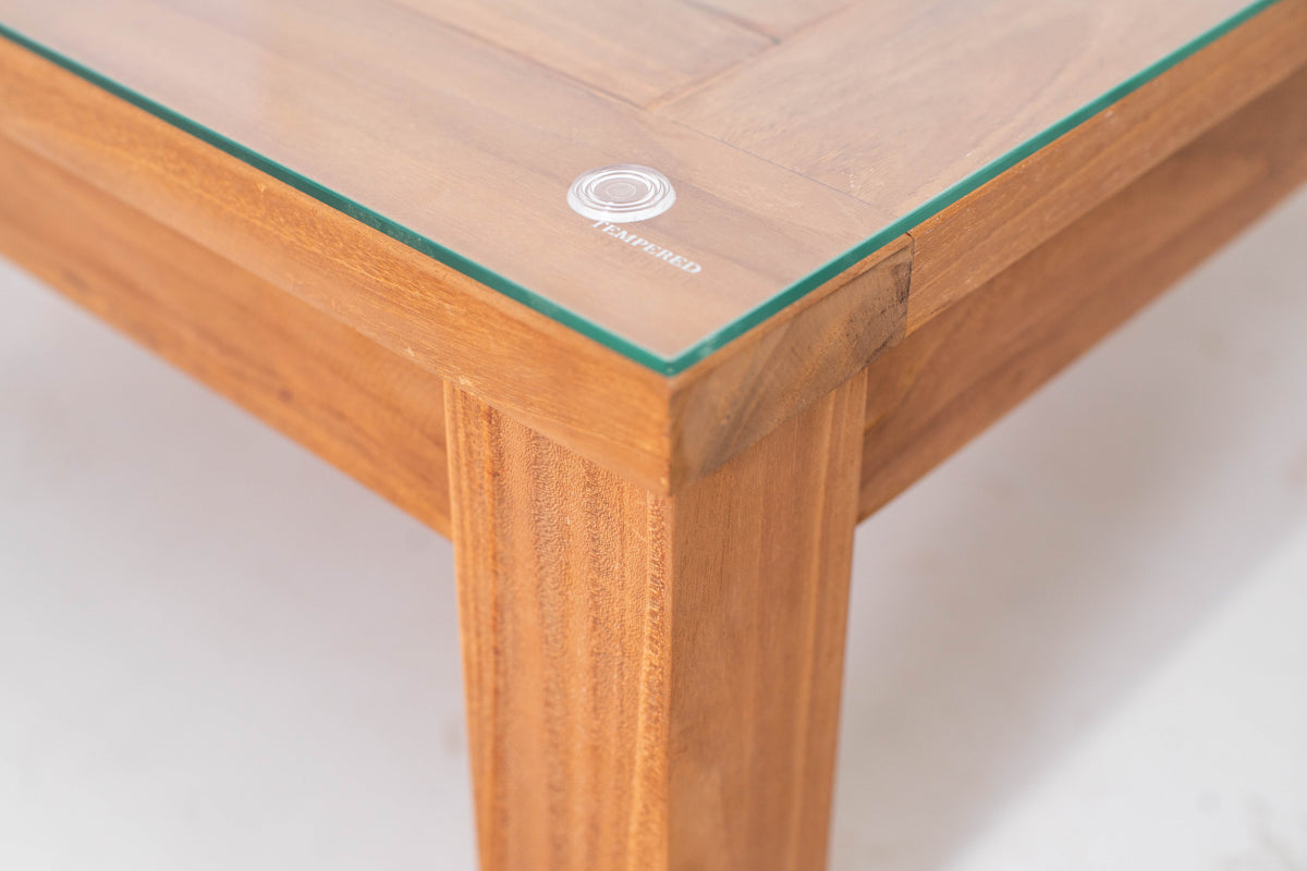 Teak modulaire lounge set Tambora – Salontafel/Hocker incl. kussen en glasplaat - 75 x 120 x H30/40cm