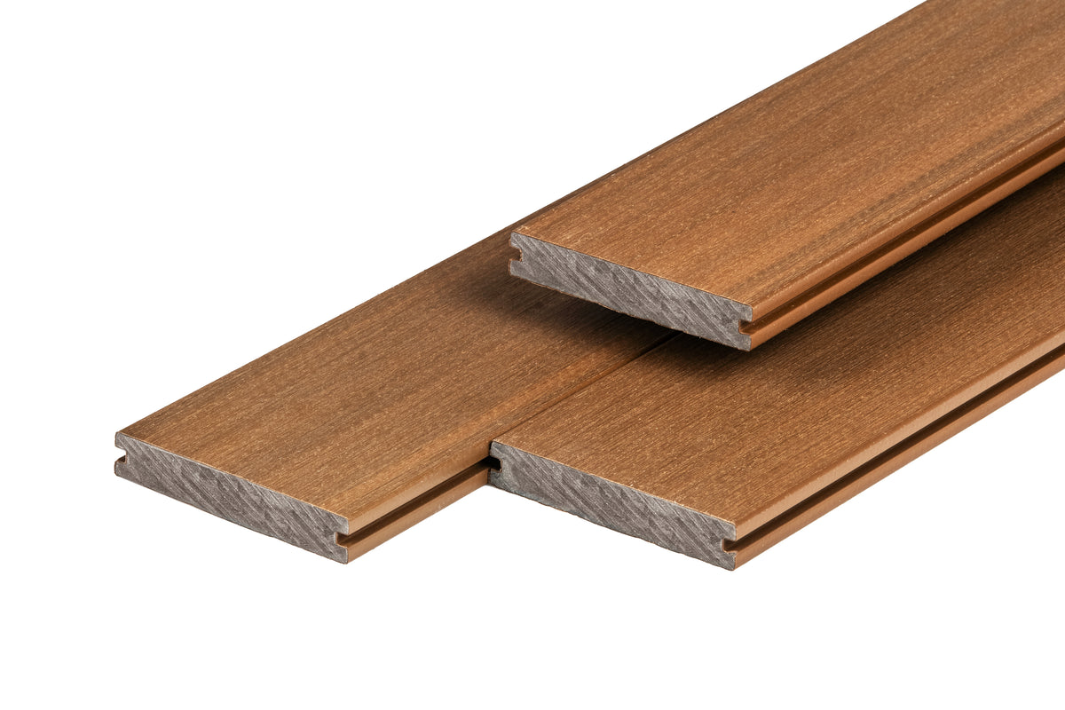 PuraShield composiet vlonderplank 2,3 x 13,8 x 400 cm, teak, massief, fijne houtnerf, clip systeem