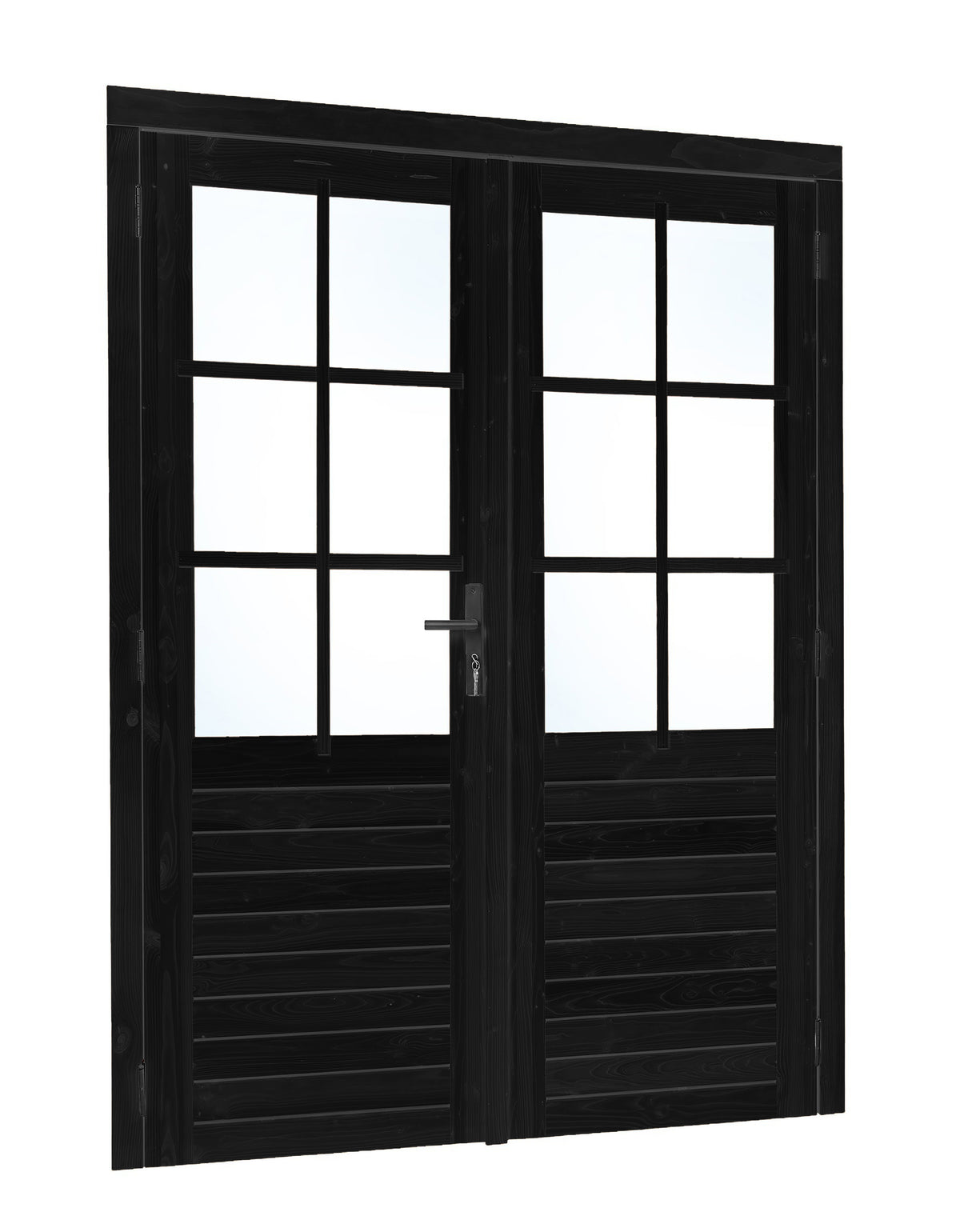 Vuren dubbele glas deur 6-ruits zwart gespoten B1850xH2050mm buitenmaat, linksdraaiend