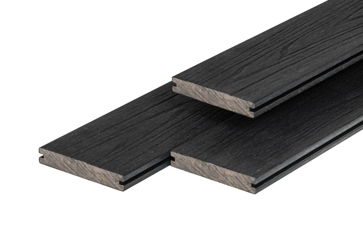 PuraShield composiet vlonderplank 2,3 x 13,8 x 500 cm, ebony black, massief, fijne houtnerf, clip systeem