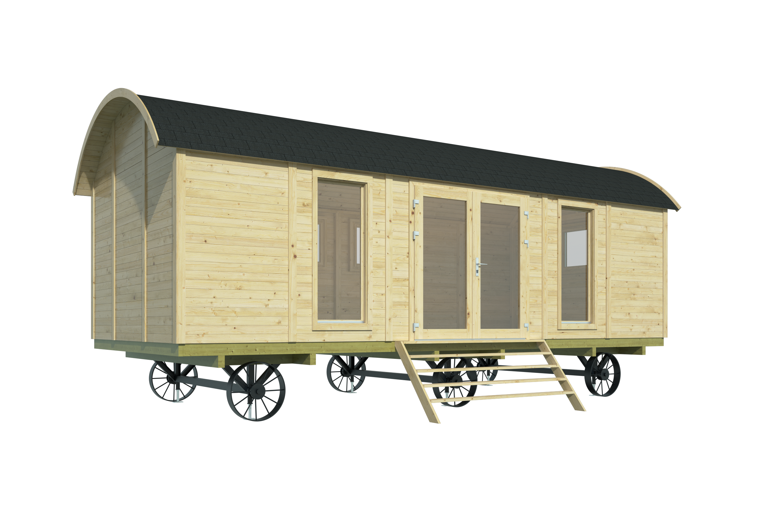 Circuswagen Dan | 19mm | vuren onbehandeld | 328 x 720 cm | excl. onderstel, deuren, en ramen