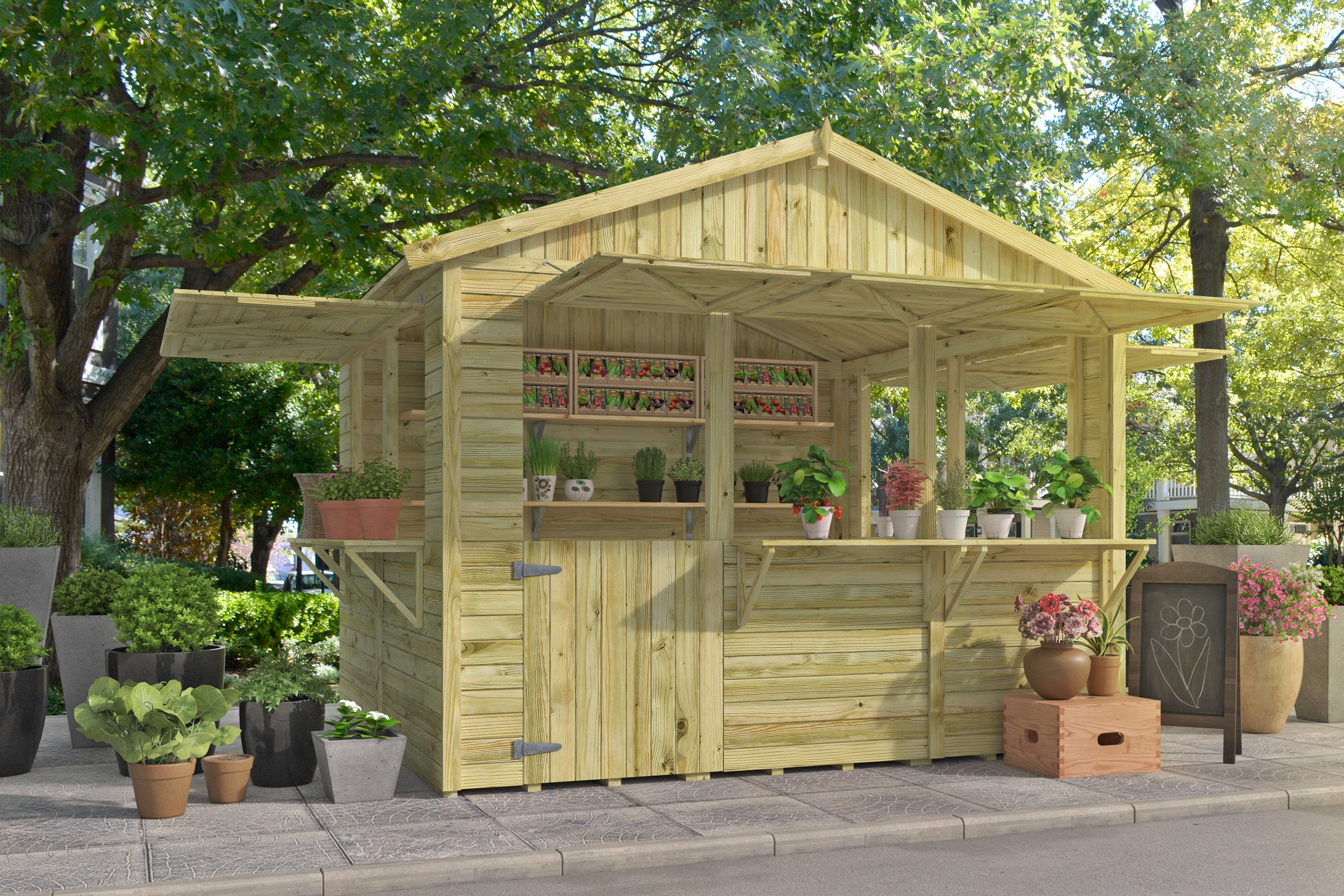Kiosk Playa, groen geïmpregneerd vuren, incl vloer, dakleer