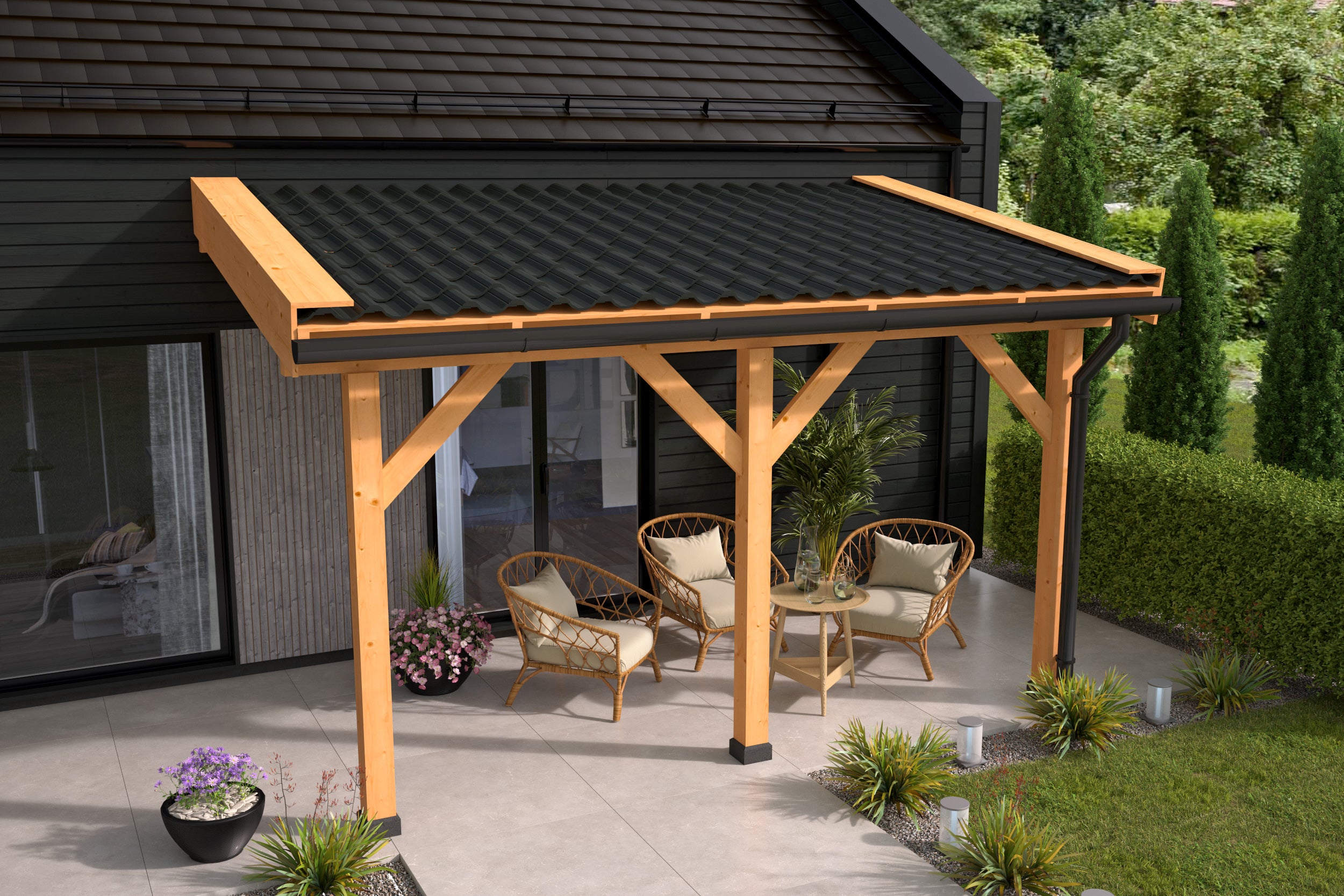 DHZ veranda douglas fijnbezaagd inclusief dakbeschot 400 x 300 cm