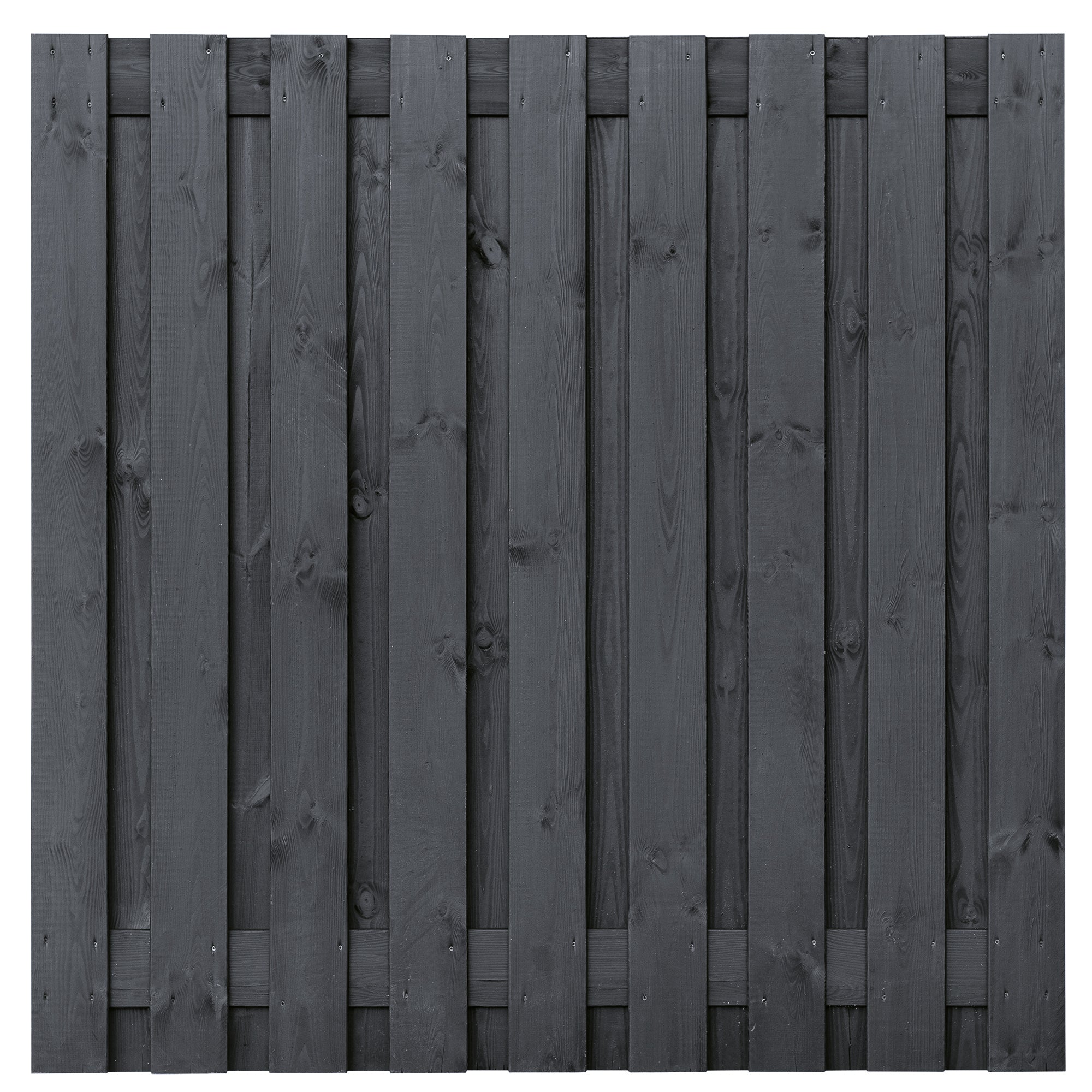 Tuinscherm Koblenz, zwart gespoten vuren, RVS-geschroefd, 19-planks (17+2) 180 x 180 cm