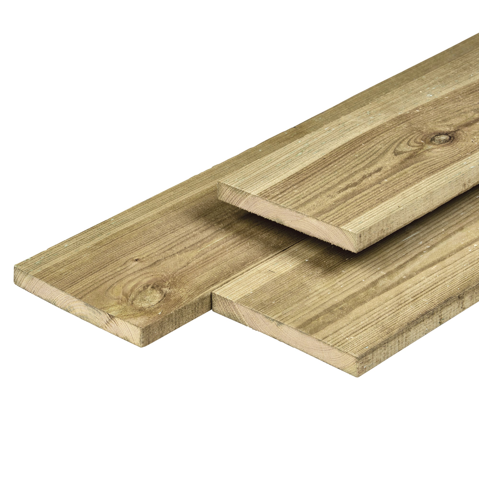 Grenen plank 1,6 x 14,0 x 300 cm, vers, groen geïmpregneerd, geschaafd, 4 ronde hoeken