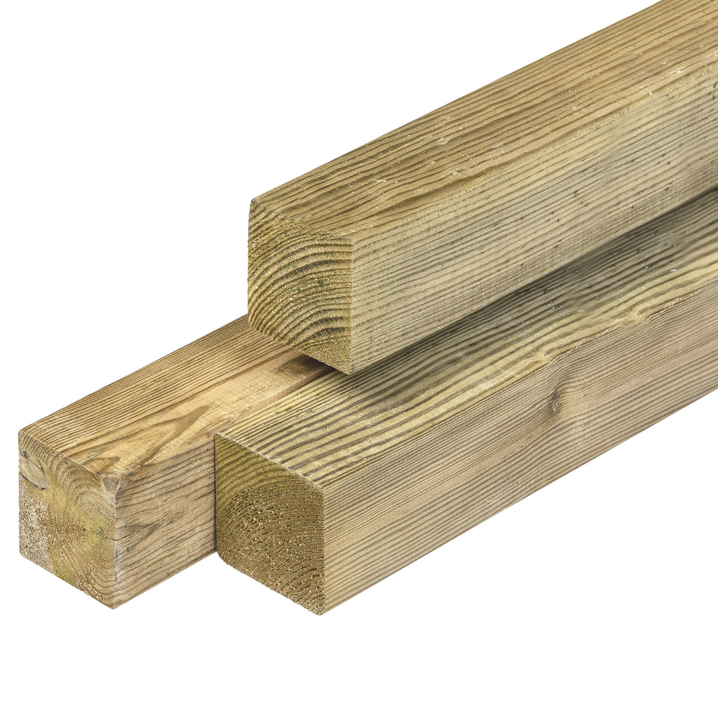 Grenen paal 6,8 x 6,8 x 270 cm, vers, groen geïmpregneerd, geschaafd, 4 ronde hoeken