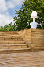 Grenen vlonderplank 2,8 x 14,0 x 300 cm, vers, groen geïmpregneerd, geschaafd, 1 zijde 8 groeven