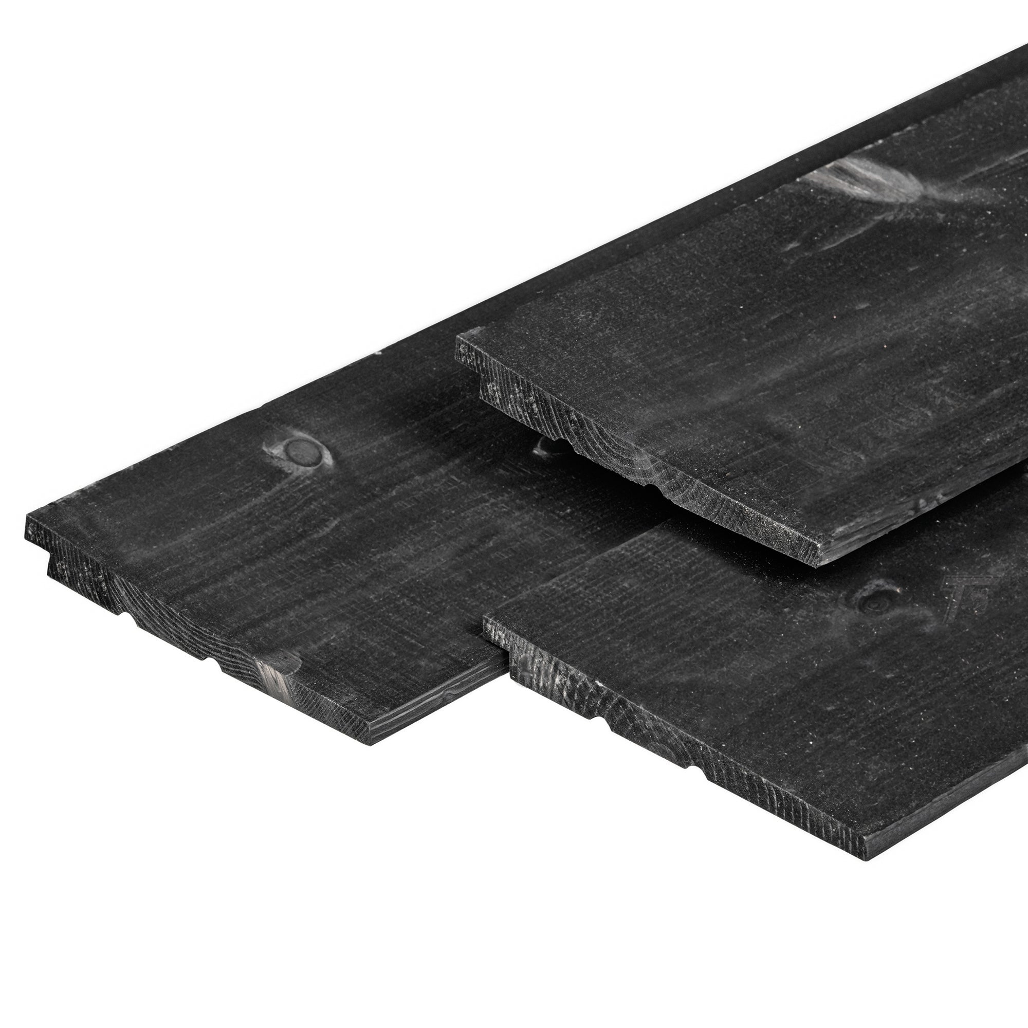 NE vuren zweeds rabat 1,1/2,2 x 19,5 x 540 cm, gedroogd, zwart gespoten, 3 zijden geschaafd, 1 zijde fijnbezaagd, scherpkantig, 1 zijde 2 groeven