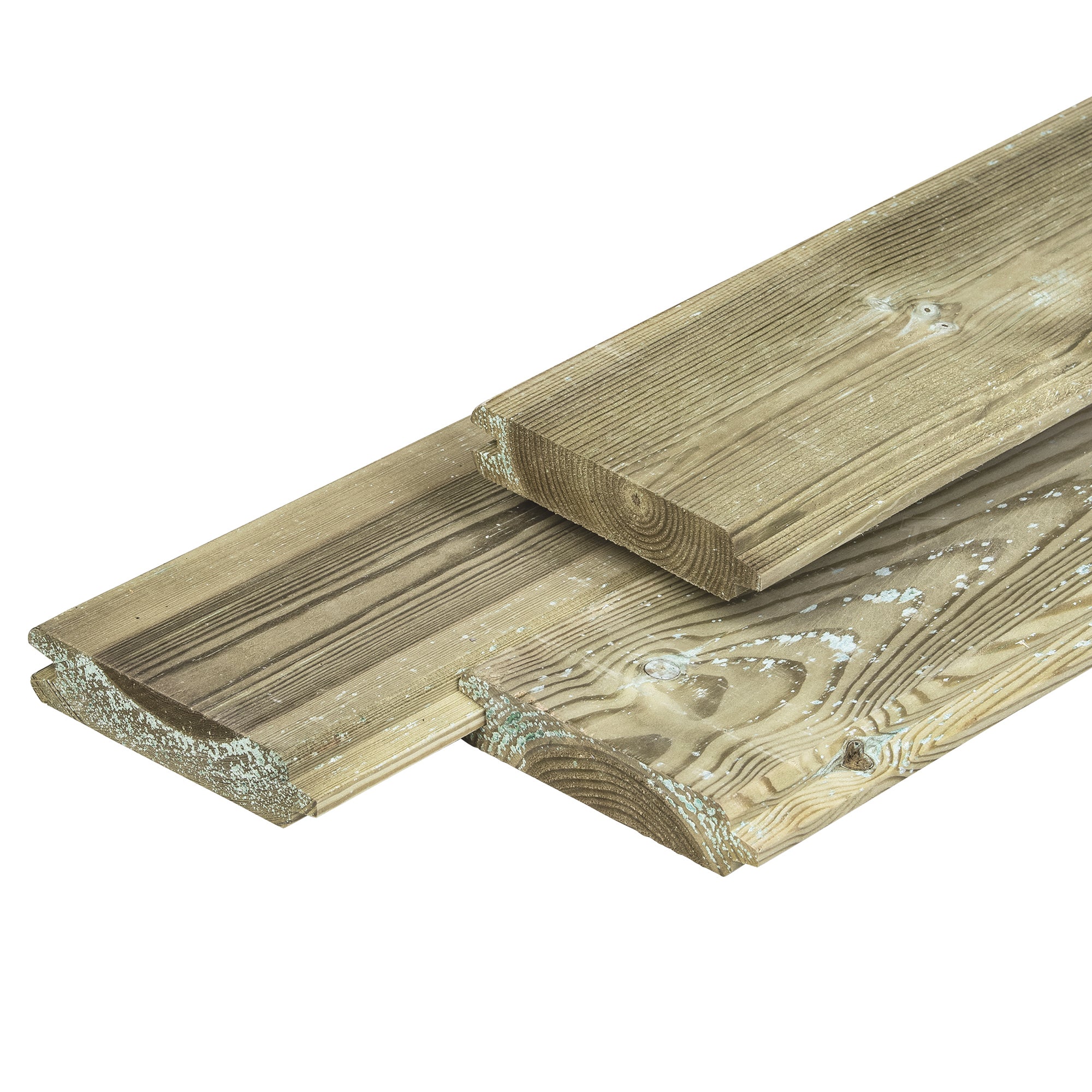 Grenen blokhutprofiel 2,8 x 12,5 x 360 cm, gedroogd, groen geïmpregneerd, geschaafd, 4 ronde hoeken