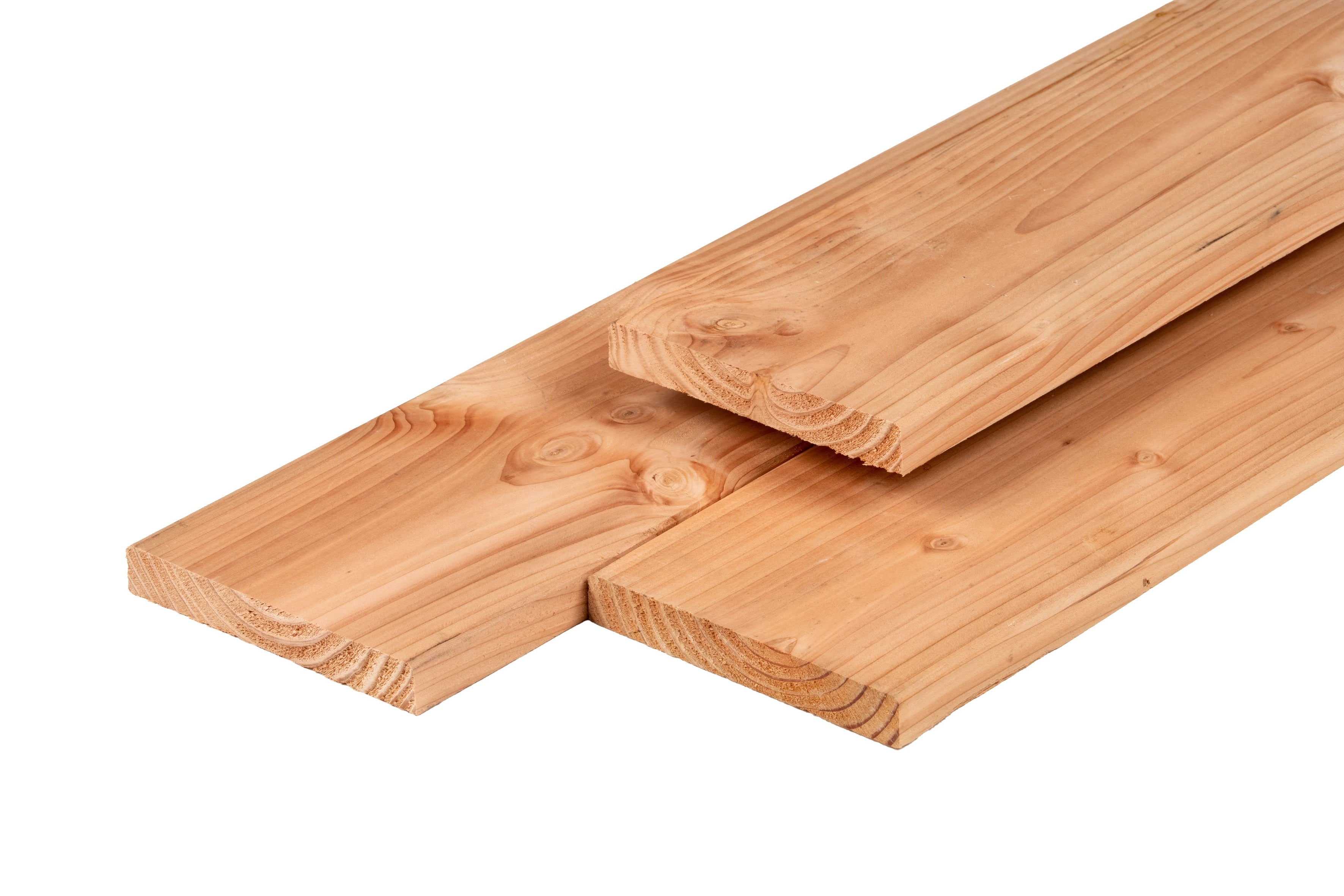 Douglas vlonderplank 2,8 x 19,5 x 300 cm, gedroogd, 3 zijden geschaafd, 1 zijde fijnbezaagd, 1 zijde vellingkant