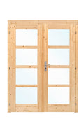 Dubbele deur+kozijn, vuren, enkel glas D1