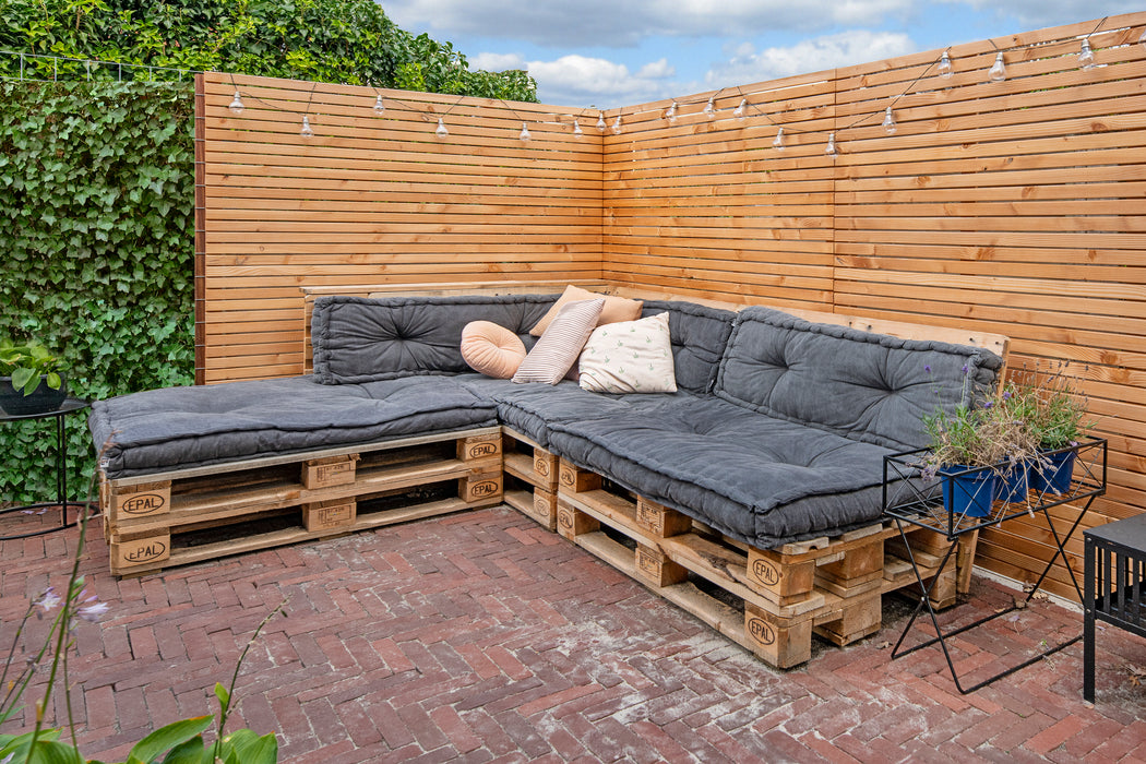 Rhombusscherm Klagenfurt, douglas, RVS-geschroefd, enkelzijdig bekleed, 30-planks 180 x 180 cm