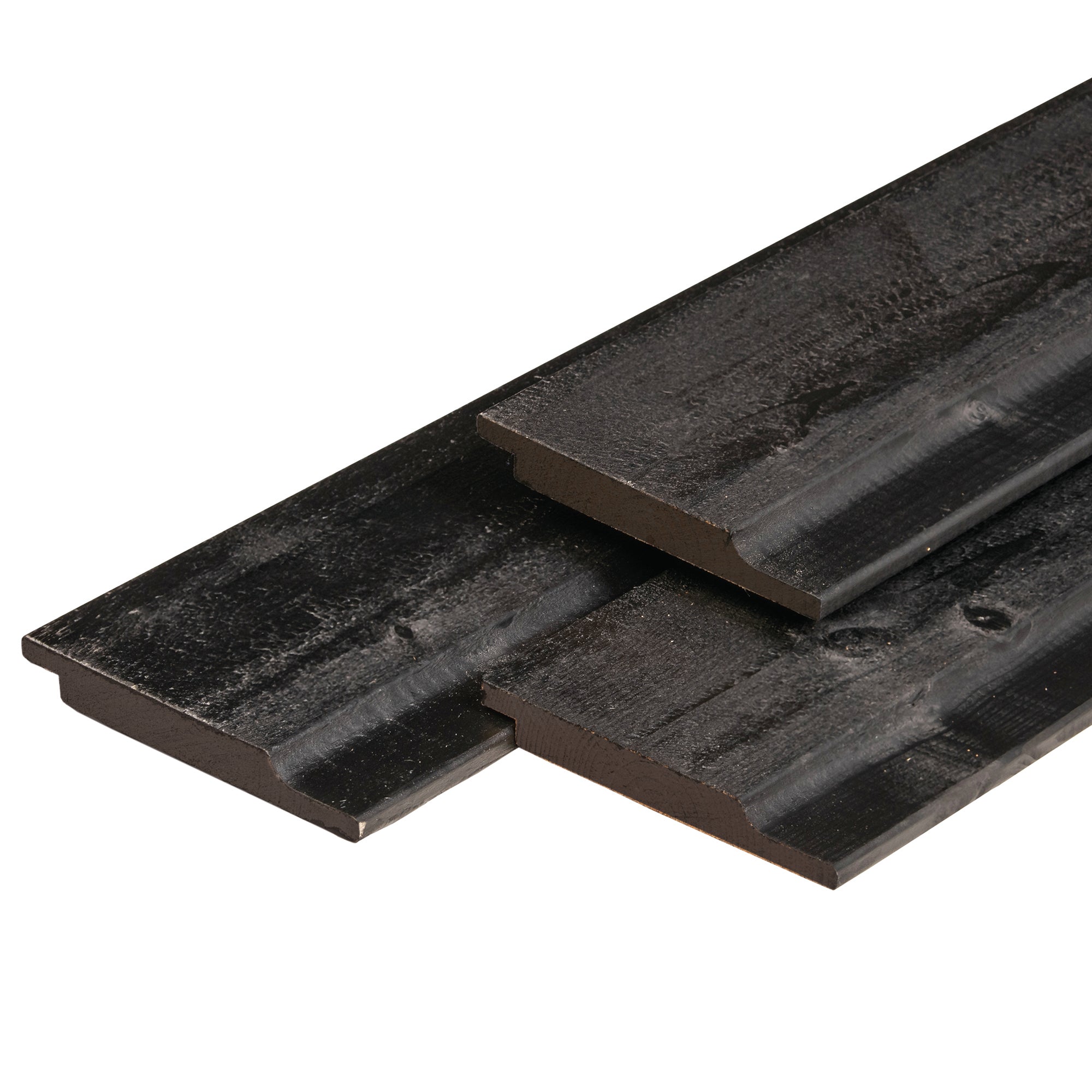 NE vuren halfhouts rabat 1,9 x 14,5 x 300 cm, gedroogd, zwart gespoten, geschaafd