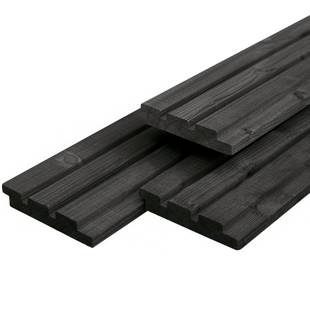 ME vuren triple profiel 2,2 x 14,0 x 360 cm, gedroogd, zwart gespoten, geschaafd