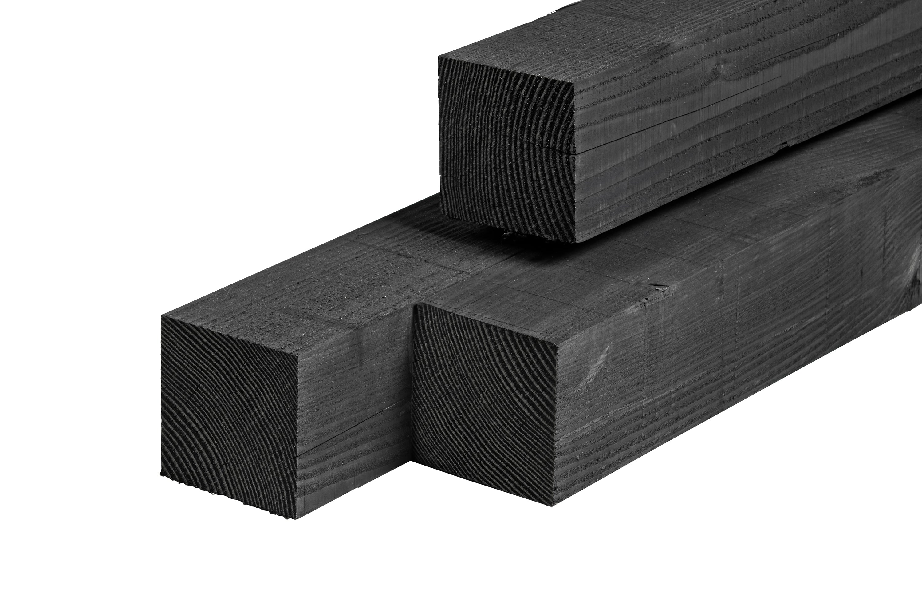 Douglas paal 9,0 x 9,0 x 300 cm, vers, zwart geïmpregneerd, fijnbezaagd, scherpkantig