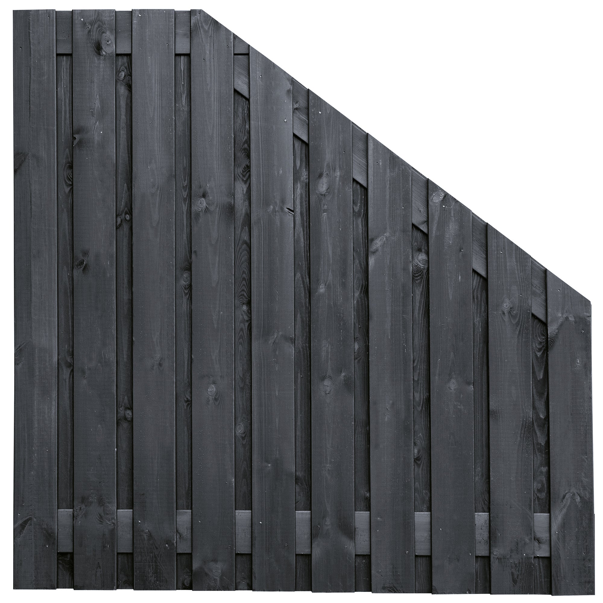 Tuinscherm Stuttgart verloop, zwart gespoten vuren, RVS-geschroefd, 21-planks (19+2) 180 x 180/90 cm