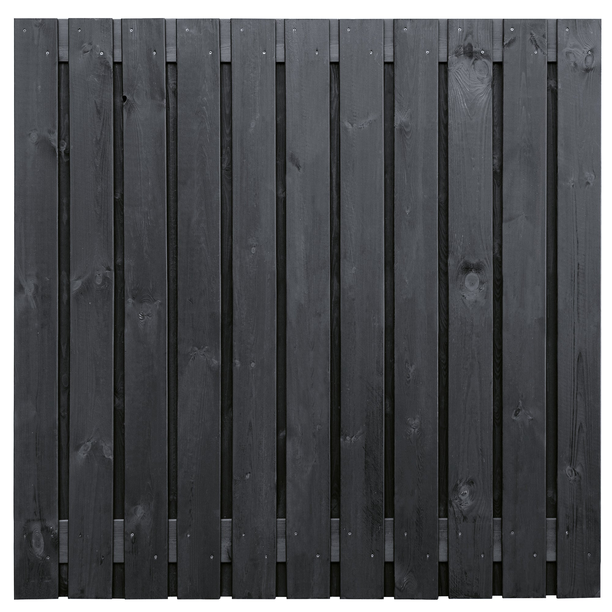 Tuinscherm Dresden, zwart gespoten vuren, RVS-geschroefd, 23-planks (21+2) 180 x 180 cm