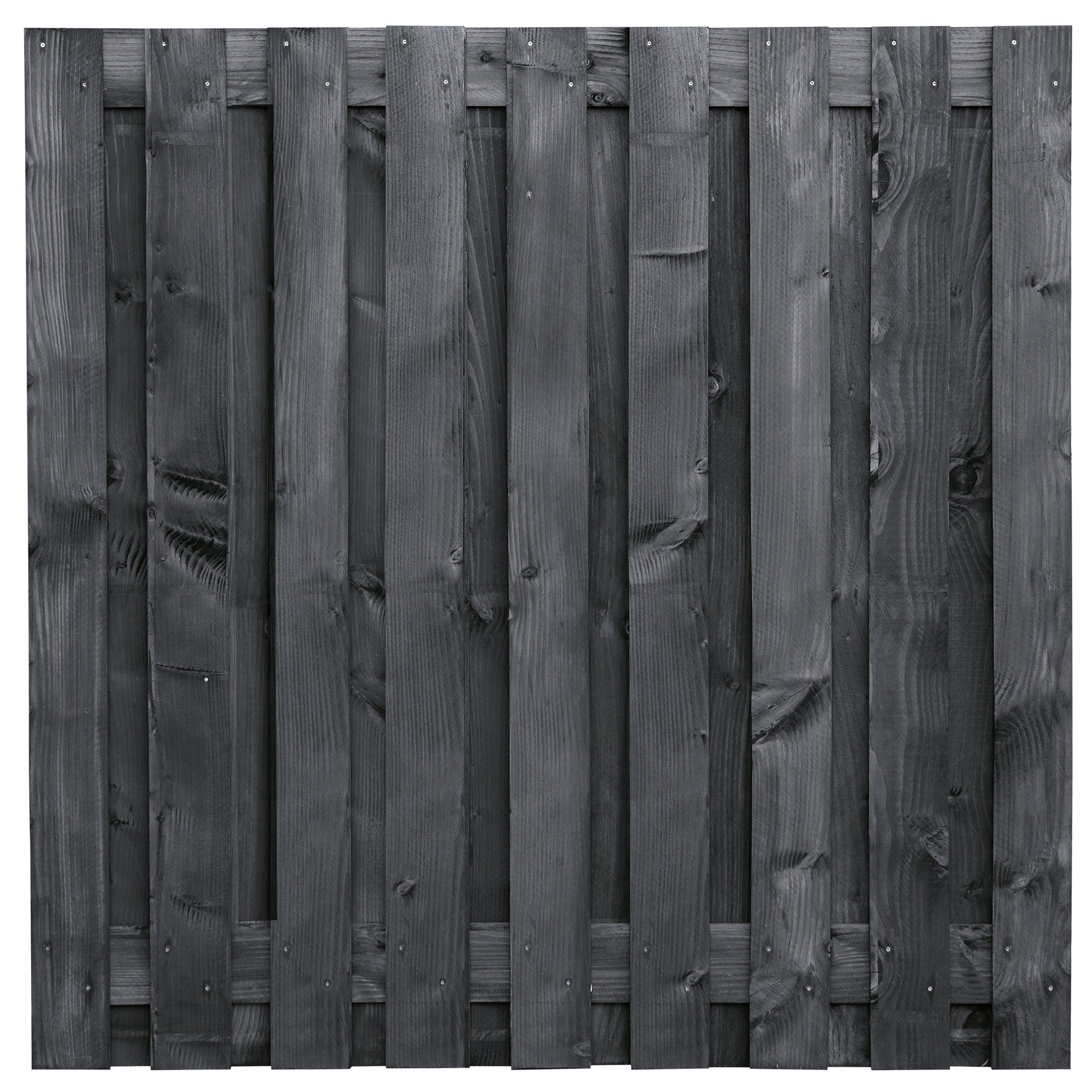 Tuinscherm Karin, zwart geïmpregneerd douglas, RVS-geschroefd, 19-planks (17+2) 180 x 180 cm