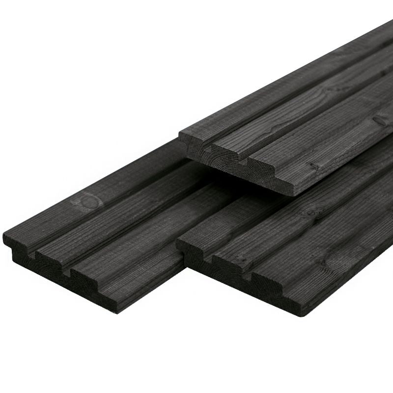 Douglas triple profiel 1,9 x 13,0 x 400 cm, gedroogd, zwart gespoten, geschaafd