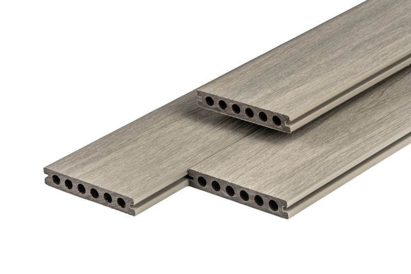 PuraShield composiet vlonderplank 2,3 x 13,8 x 500 cm, light grey, semi-massief, fijne houtnerf, clip systeem