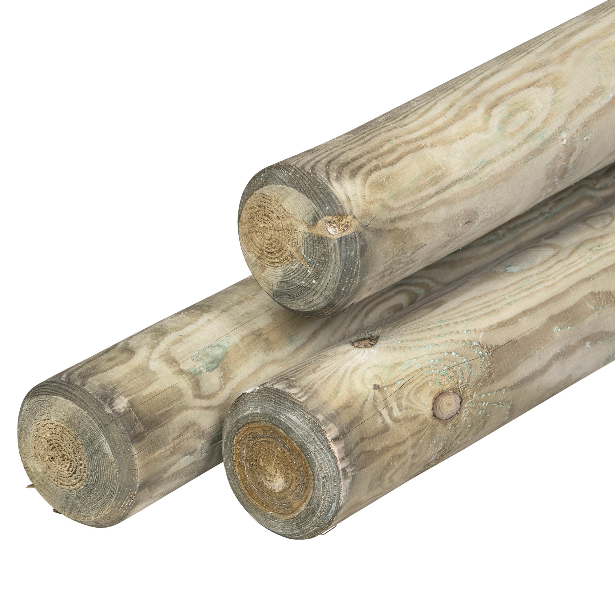 Grenen pallisade Ø 10,0 x 500 cm, groen geïmpregneerd, rond gefreesd, gekruind