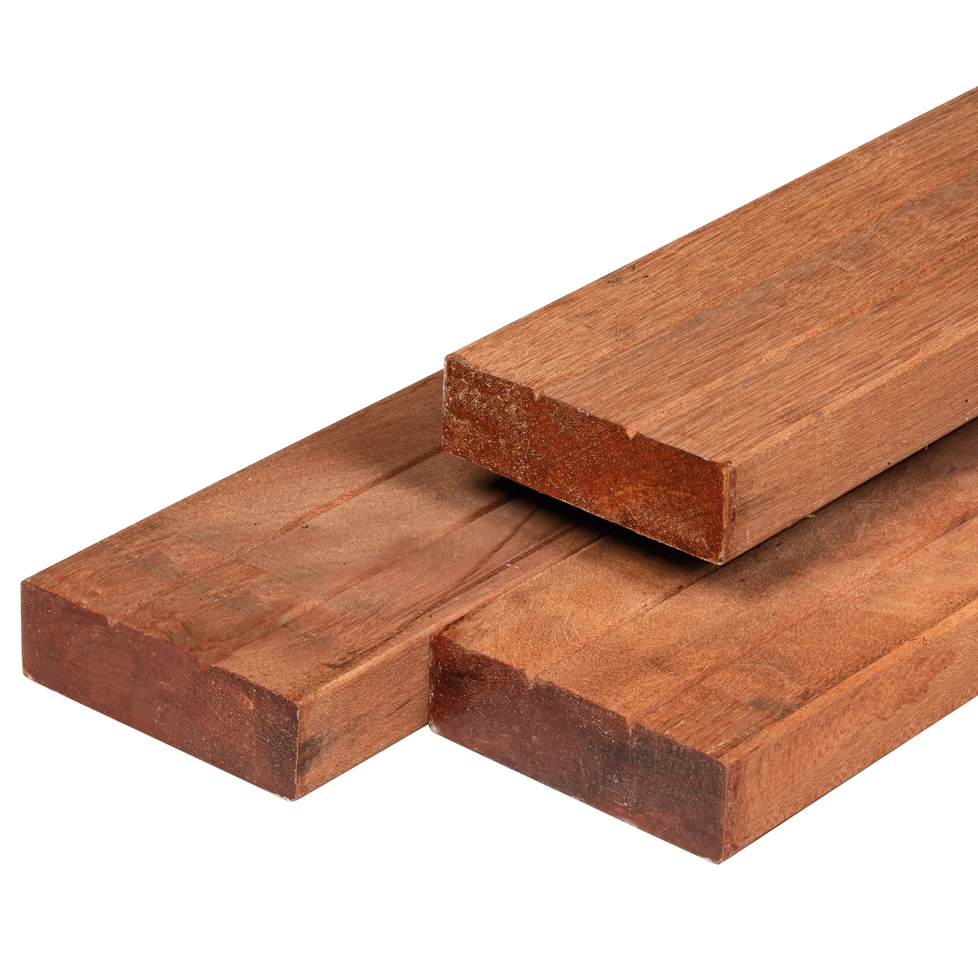 Keruing hardhout regel 4,4 x 14,5 x 430 cm kunstmatig gedroogd, geschaafd, 2 zijden 2 V-groeven, 4 ronde hoeken