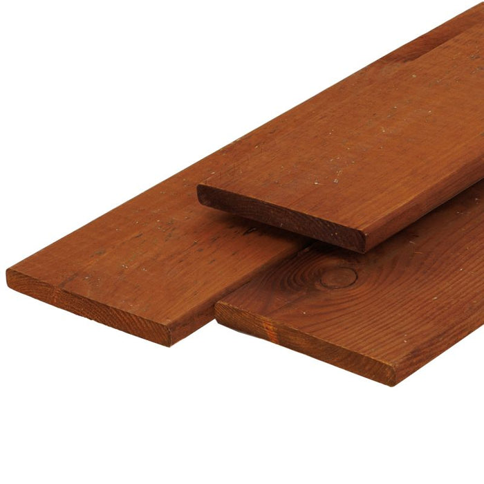 Grenen plank 1,6 x 14,0 x 180 cm, vers, bruin geïmpregneerd, geschaafd, 4 ronde hoeken