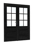 Vuren dubbele glas deur 6-ruits zwart gespoten B1850xH2050mm buitenmaat, linksdraaiend