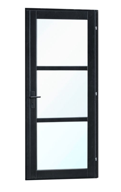 Vuren steellook enkele glas deur zwart gespoten B1100xH2120mm buitenmaat, rechtsdraaiend