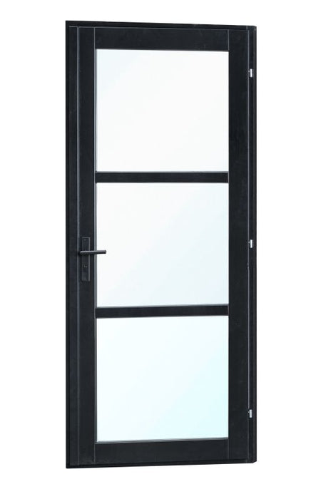 Vuren steellook enkele glas deur zwart gespoten B1100xH2120mm buitenmaat, rechtsdraaiend