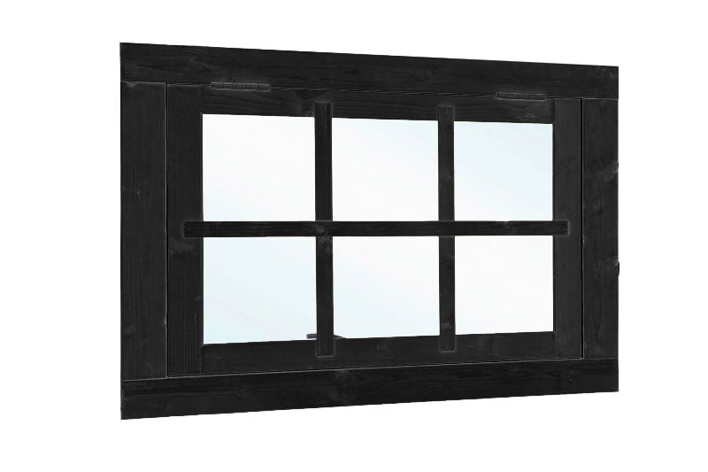 Vuren uitzetraam 6-ruits zwart gespoten B900xH700mm buitenmaat