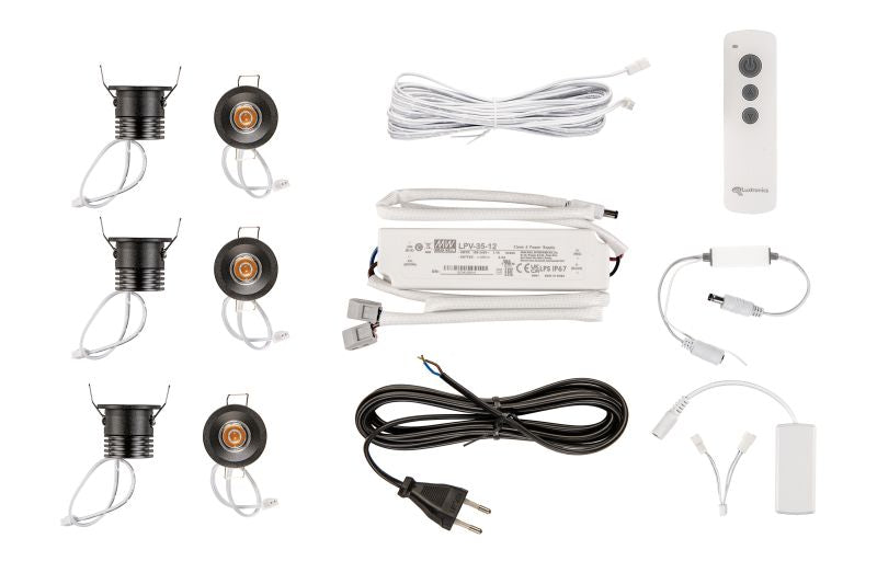 Trafo / verdeler incl. afstandbediening incl. 6 plafondspots (incl. kabels en splitter)