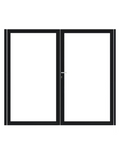 Dubbele stalen poort, zwart gepoedercoat, fijnstructuur, incl. hang- en sluitwerk (t.b.v. profielen 21mm dik)