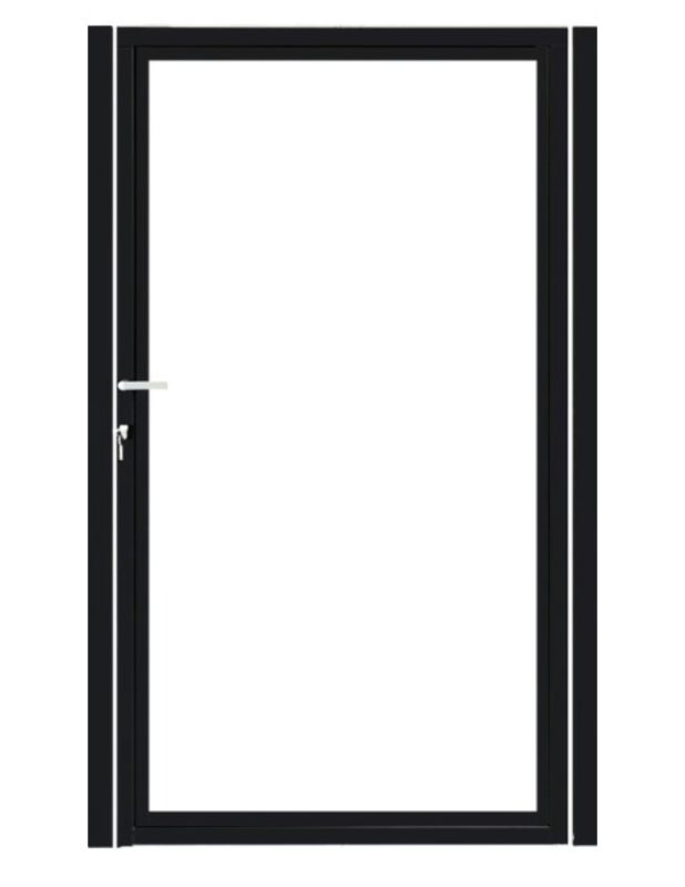 Enkele stalen poort, zwart gepoedercoat, fijnstructuur, incl. hang- en sluitwerk (t.b.v. profielen 28mm dik)