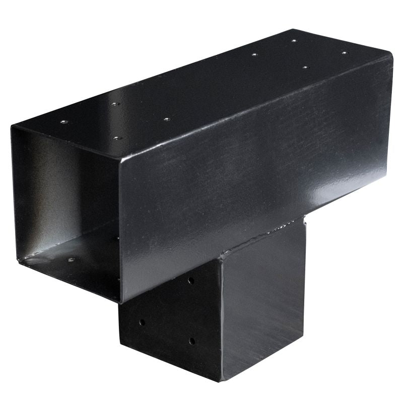 Gegalvaniseerd verbindingsstuk 3-weg T-model voor vierkante palen 15 x 15 cm zwart gepoedercoat, incl. bevestigingsset