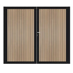 Dubbele stalen poort, zwart gepoedercoat, fijnstructuur, incl. hang- en sluitwerk (t.b.v. profielen 21mm dik)