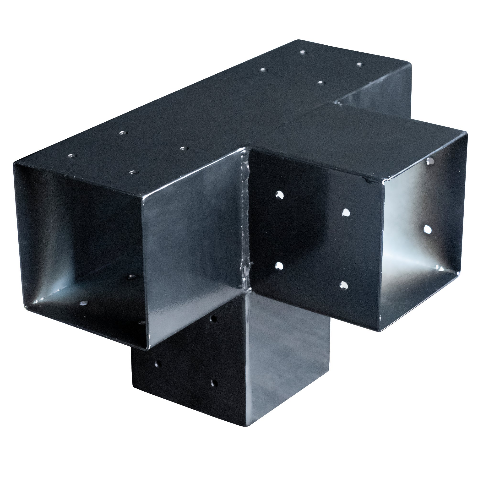 Gegalvaniseerd verbindingsstuk 4-weg T-model voor vierkante palen 15 x 15 cm zwart gepoedercoat, incl. bevestigingsset