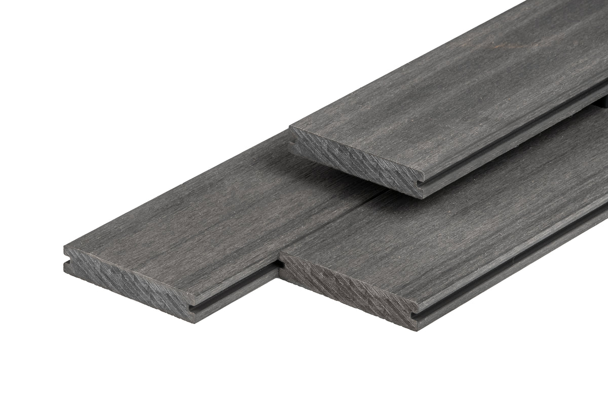 PuraShield composiet vlonderplank 2,3 x 13,8 x 500 cm, dark grey, massief, fijne houtnerf, clip systeem