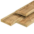 Grenen vlonderplank 2,8 x 14,0 x 240 cm, vers, groen geïmpregneerd, geschaafd, 1 zijde 8 groeven