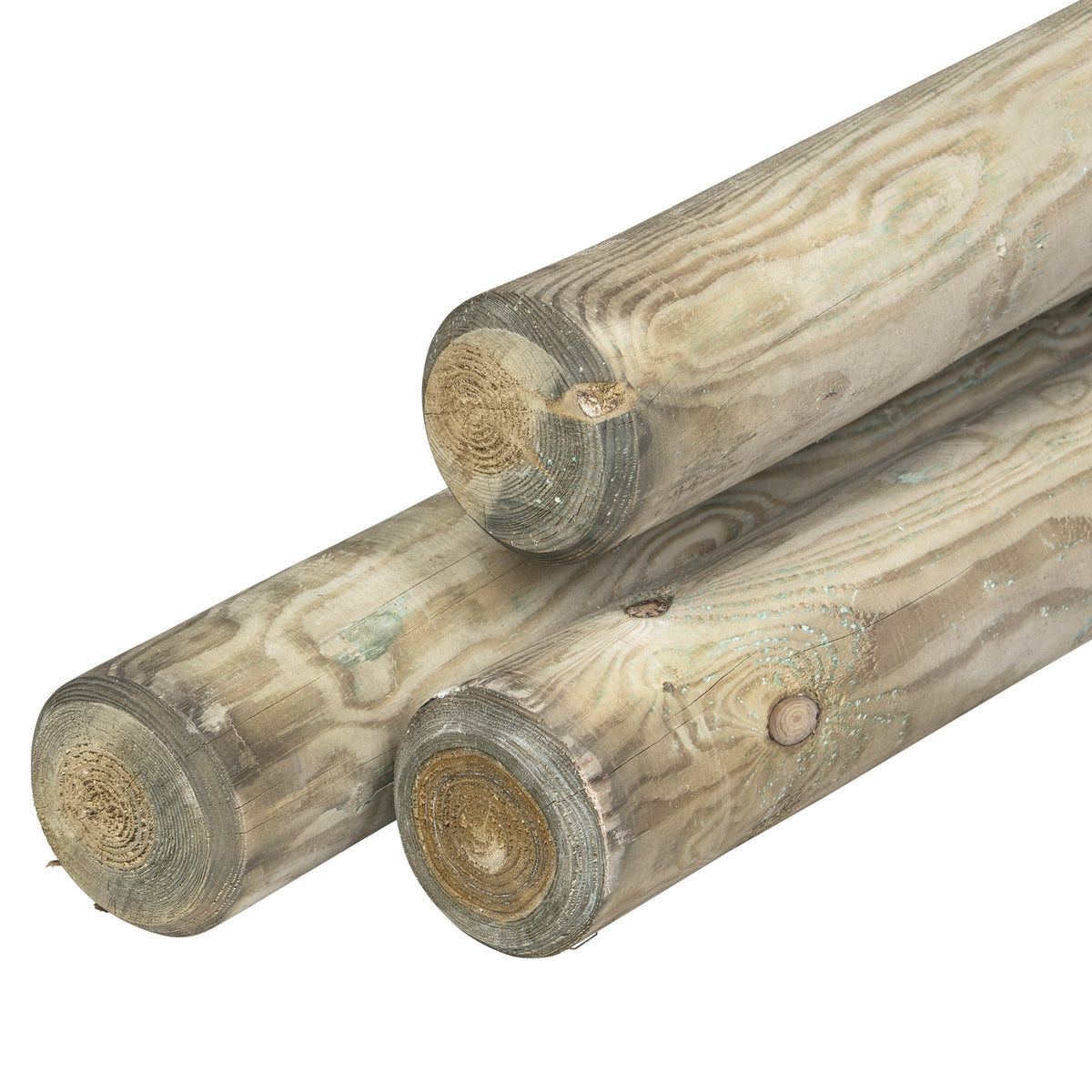 Grenen pallisade Ø 10,0 x 500 cm, groen geïmpregneerd, rond gefreesd, gekruind