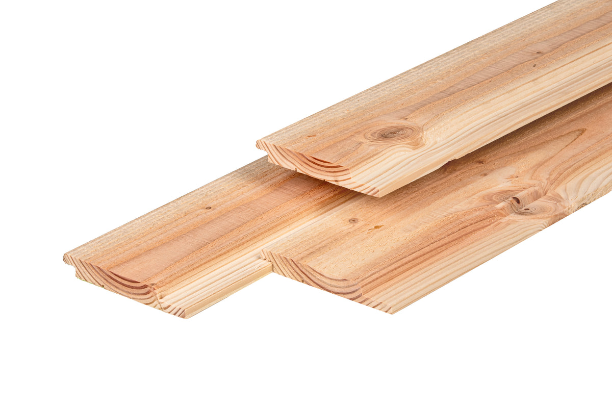 Douglas channelsiding 1,8 x 14,2 x 400 cm, gedroogd, 3 zijden geschaafd, 1 zijde fijnbezaagd