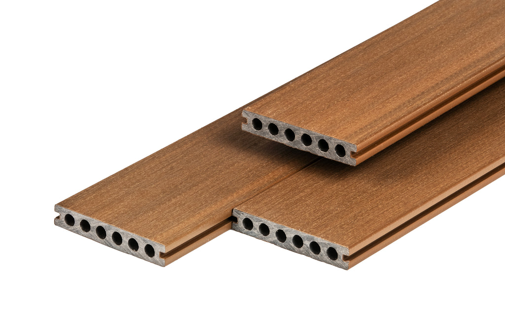 PuraShield composiet vlonderplank 2,3 x 13,8 x 300 cm, teak, semi-massief, fijne houtnerf, clip systeem