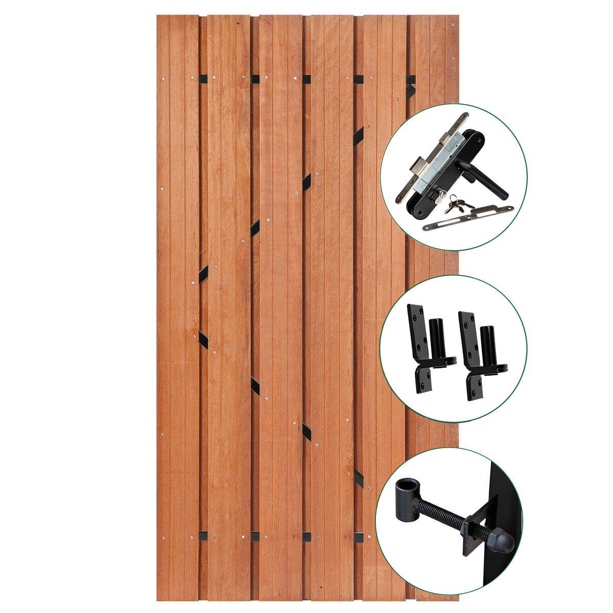 Tuindeur Privacy hardhout 100 x 195 cm met zwart frame en RVS inbouwslotset